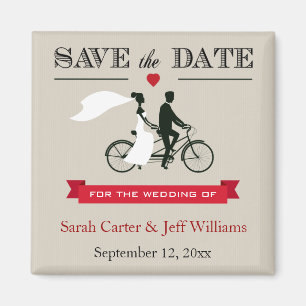 Tandem-Fahrrad-Taupe und Rot Save-the-Date-Magnete Magnet