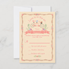 Tandem-Fahrrad, Vögel und Banner-Hochzeit RSVP Karte