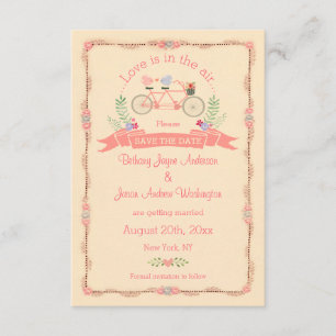 Tandem Fahrrad, Vögel und Banner Save the Date Einladung