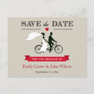 Tandem FahrradWedding Save the Date Postcard Ankündigungspostkarte