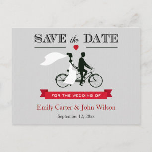 Tandem FahrradWedding Save the Date Postcard Ankündigungspostkarte