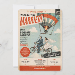 Tandem Flight Gazette Hochzeits-Einladung Einladung