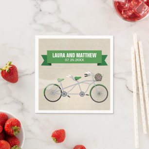 Tandem Green Bicycle Wedding Engagement Party Serviette