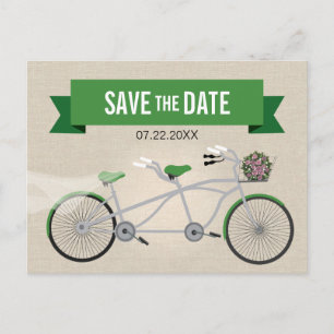 Tandem grünes Fahrrad Hochzeit retten Datum Ankündigungspostkarte