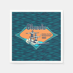 Tandem Surfen Hawaiianisches Vintages Surfdesign Serviette