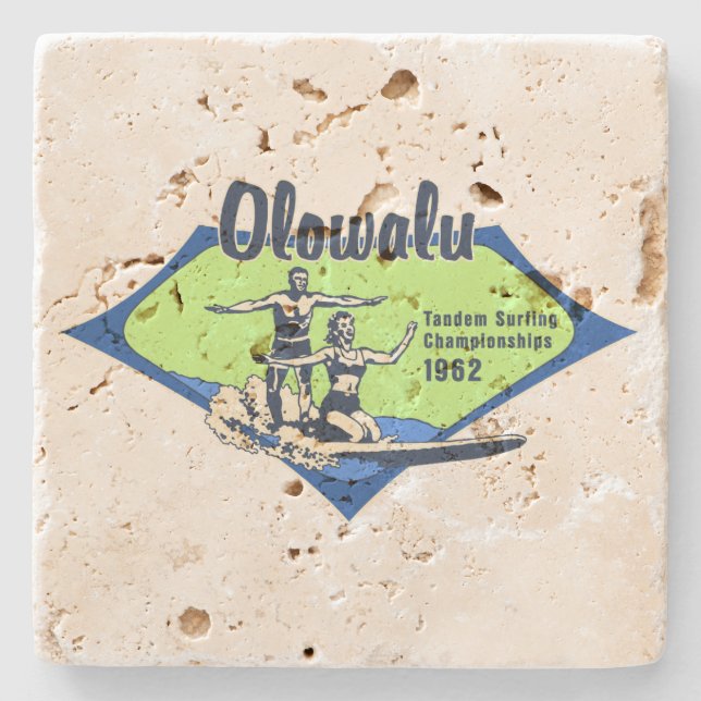 Tandem Surfen Hawaiianisches Vintages Surfdesign Steinuntersetzer (Vorderseite)