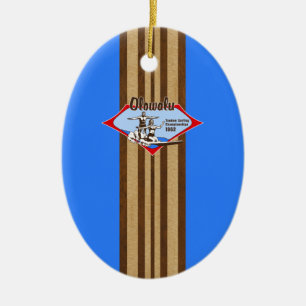 Tandem-Surfing-Hawaiian-Faux-Holz-Surfbrett Keramikornament