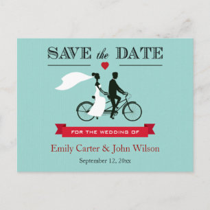Tandemfahrrad, das Save the Date Postkarte Wedding