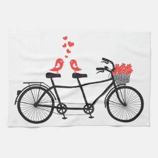 Tandemfahrrad mit niedlichen Liebevögeln Geschirrtuch