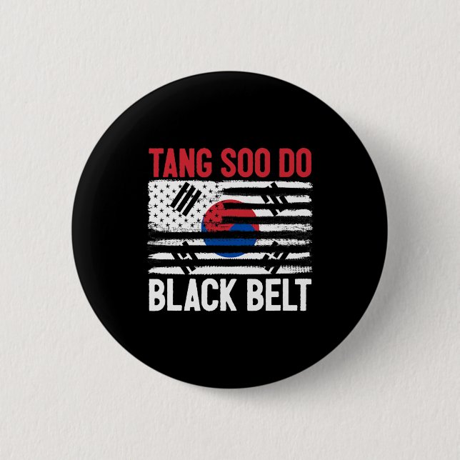 Tang Soo Do Black Belt Karate Kämpfer Koreanischer Button (Vorderseite)