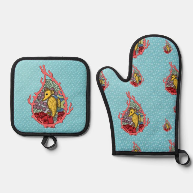 Tanga das Seepferd Ofenhandschuh & Topflappen-Set (Vorderseite)