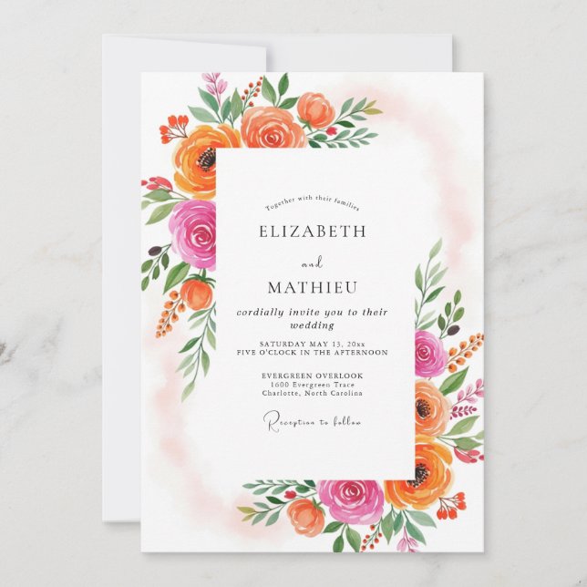 Tangerine Effervescent Summer Wedding Einladung (Vorderseite)