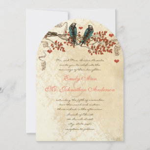 Tangerine Herbstlaub Vintage Vogel Hochzeitseinlad Einladung