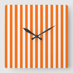 Tangerine Modern Stripes Quadratische Wanduhr
