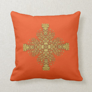 Tangerine Orange Gold Mix Vintage Floral Damast Kissen