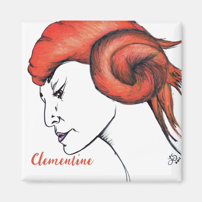 Tangerine Orange Haired Woman Portrait Pop Art Magnet (Vorne)