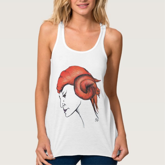 Tangerine Orange Haired Woman Portrait Pop Art Tank Top (Vorderseite)