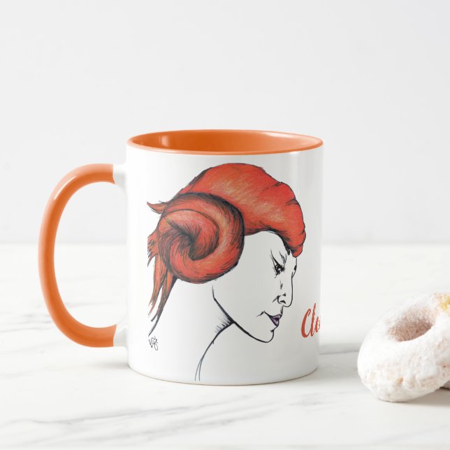 Tangerine Orange Haired Woman Portrait Pop Art Tasse (Mit Donut)