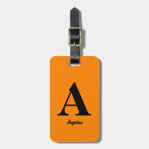 Tangerine Orange Schwarze Monogramme Benutzerdefin Gepäckanhänger