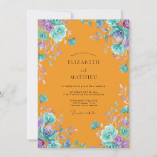 Tangerine Türkis Gemalte Hochzeit Einladung