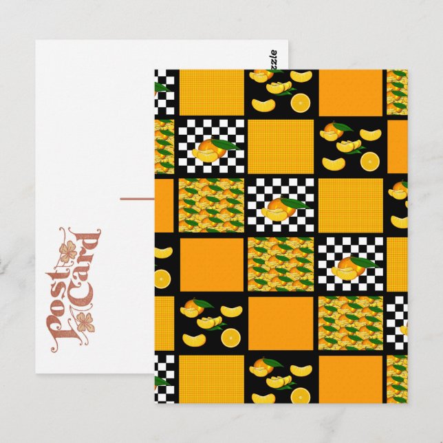 Tangerine und Karo-Patchwork Postkarte (Vorne/Hinten)