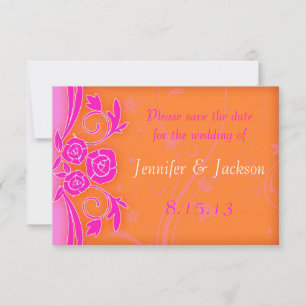 Tangerine und rosa Rosen Hochzeit Termin vormerken Save The Date