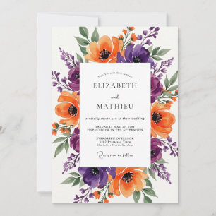 Tangerine Violette Strahlende Sommerhochzeit Einladung