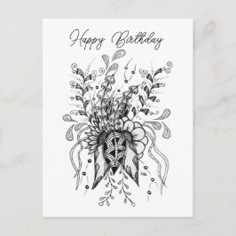 Tangle Blume gezeichnet - Postkarte