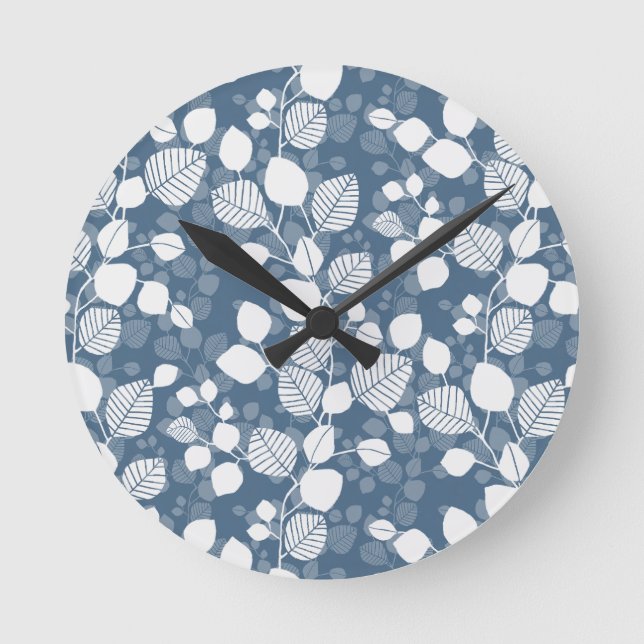 Tangled Canopy of Leaves XL whisper grey foliage Runde Wanduhr (Vorderseite)
