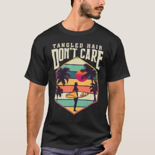 Tangled Hair Surf Board Beach Cool Fun Retro Palm T-Shirt