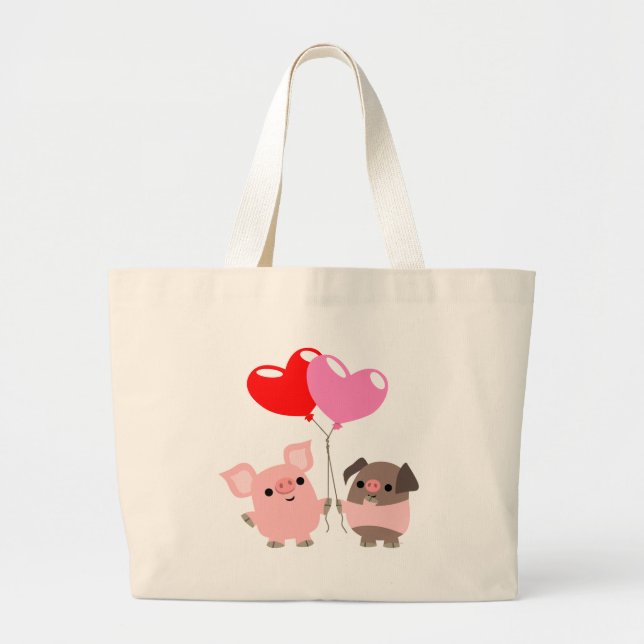Tangled Hearts (Cartoon Pigs Bag) Jumbo Stoffbeutel (Vorne)