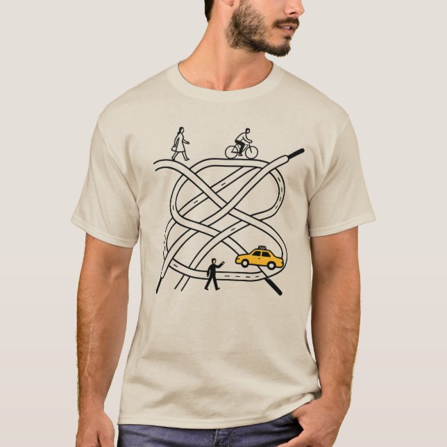 Tangled Shoelaces City - Geeky Minimalistisch Art T-Shirt (Vorderseite)