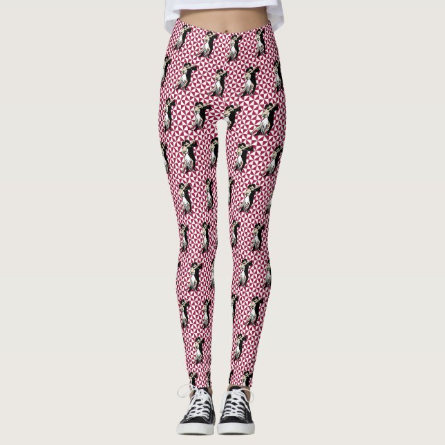 Tango Dancers Burgundy und White Geometric Leggings (Vorderseite)