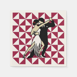 Tango Dancers Burgundy und White Geometric Serviette