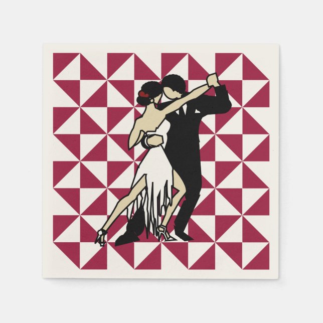 Tango Dancers Burgundy und White Geometric Serviette (Vorderseite)