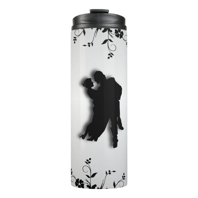 Tango Dancers Silhouette 1 Silver Thermosbecher (Vorderseite)