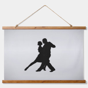 Tango Dancers Silhouette 2 Silver Wandteppich Mit Holzrahmen