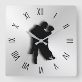 Tango Dancers Silhouette Zwölf Zahlen Quadratische Wanduhr