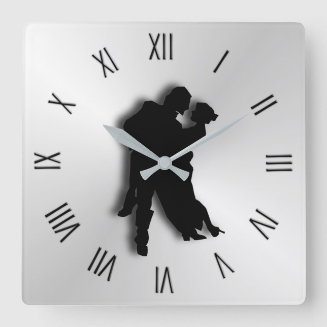 Tango Dancers Silhouette Zwölf Zahlen Quadratische Wanduhr (Vorderseite)