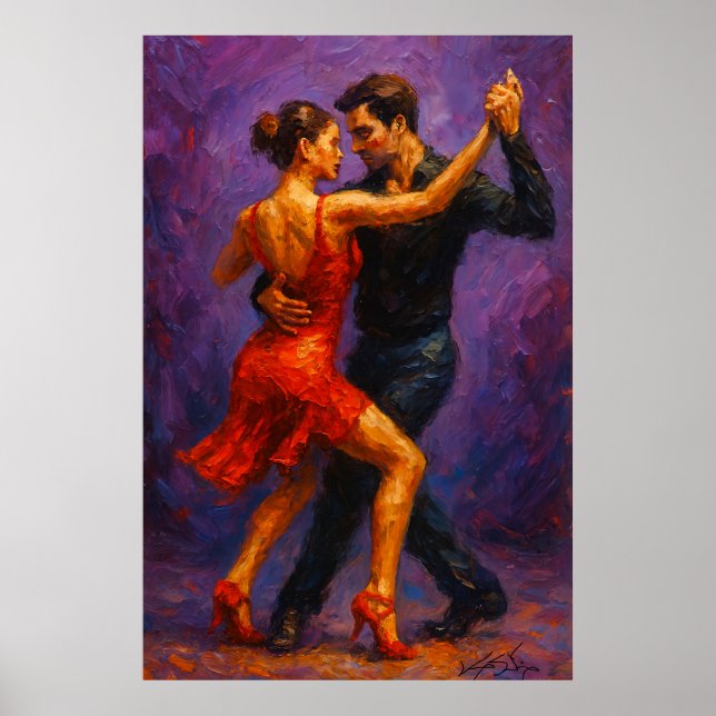 Tango Leidenschaft Rotkleid Tanz Poster (Vorne)