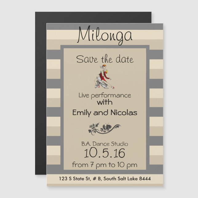 Tango Milonga Live-Aufführung Magneteinladung (Vorne/Hinten)