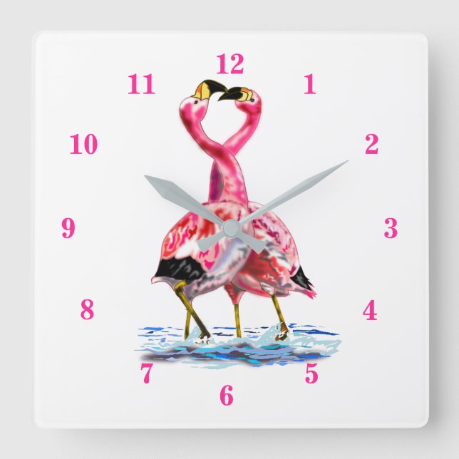 Tango Rosa Flamingos Quadratische Wanduhr (Vorderseite)