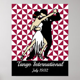 Tango-Tänzer auf Burgundy Geometric Background Poster