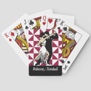 Tango-Tänzer auf Burgundy Geometric Background Spielkarten