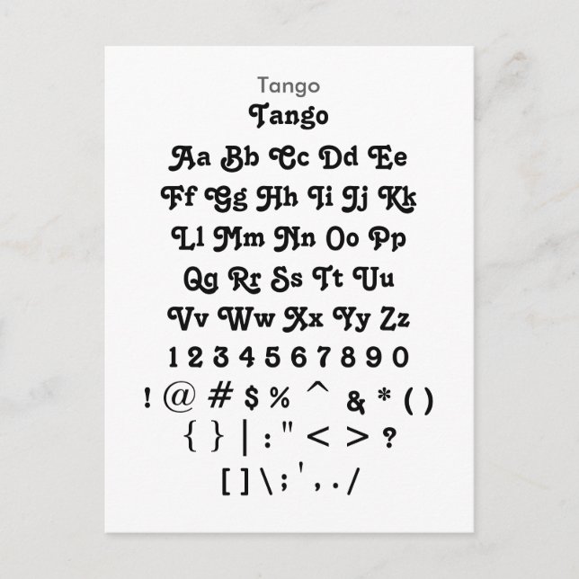 Tango - Zazzle-Schriftart-Beispielblatt Postkarte (Vorderseite)