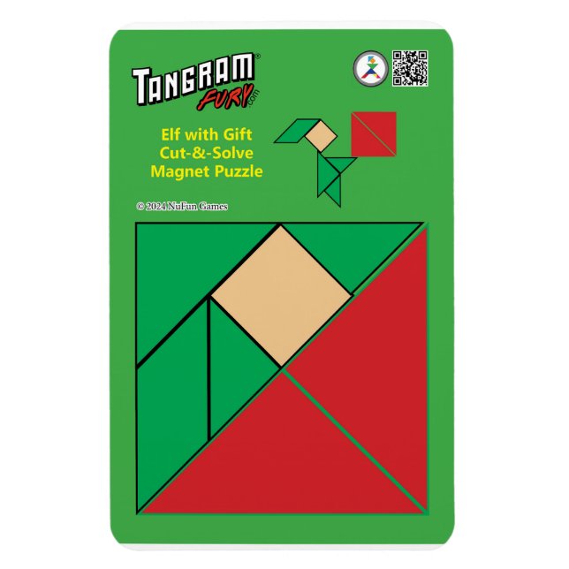 Tangram Christmas Elf Magnet - Elf mit Gegenwart (Vertikal)