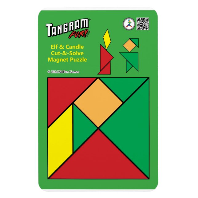 Tangram Christmas Elf Magnet - Elf mit Kerze (Vertikal)