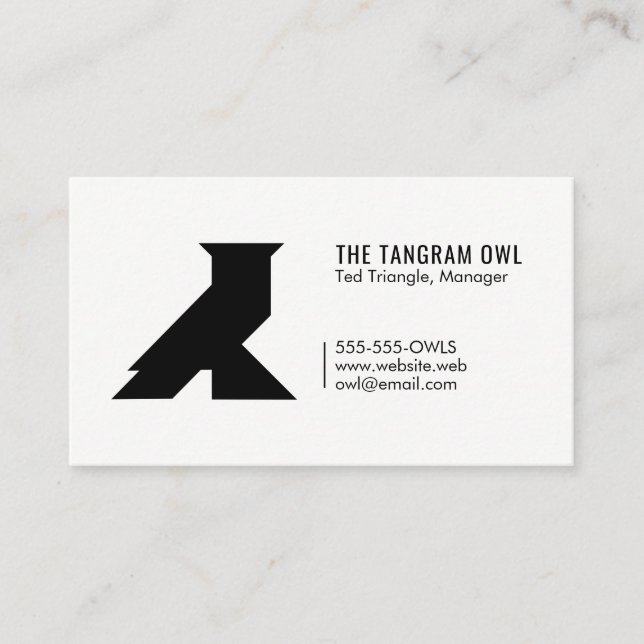 Tangram Owl Black Geometric Shape Simple White Visitenkarte (Vorderseite)
