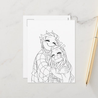 Tanjiro und Nezuko umarmen sich Feiertagspostkarte