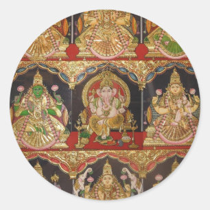 TANJORE MALEREI ASHTALAKSHMI SÜDINDIEN RUNDER AUFKLEBER